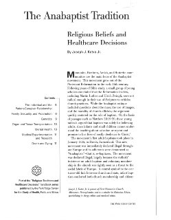 The Anabaptist Tradition: Religious Beliefs and Healthcare Decisions, 2002