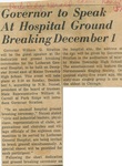 Governor to Speak At Hospital Ground Breaking December 1, 1957 by Advocate Aurora Health