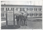 Dr. William Lorton, Mr. Gerald Schley and Dr. Benjamin Bugbee outside of the newly dedicated Lorton Professional Building, April 1980